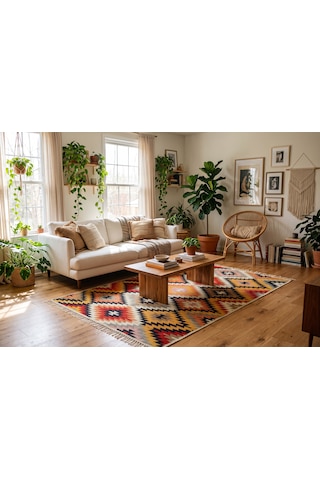 Çift Taraflı Yıkanabilir Dokuma Kilim 6 Metrekare Zilli 200x300cm Çok Renkli