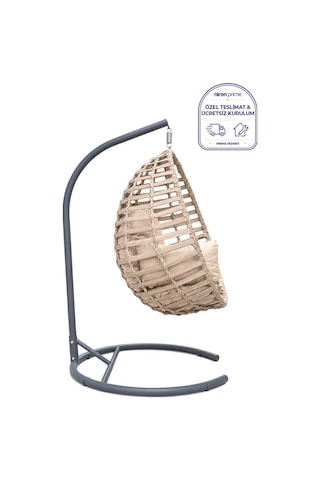 Niron Royal Rattan Bahçe Salıncağı Cappucino - Minderli Modern Salıncak Capuccino