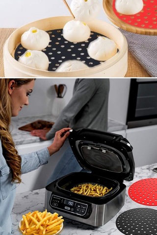 Buradabuldun Renkli Isıya Dayanıklı Yıkanılabilir Silikon Fırın Ve Airfryer Yuvarlak Pişirme Matı 20 Cm