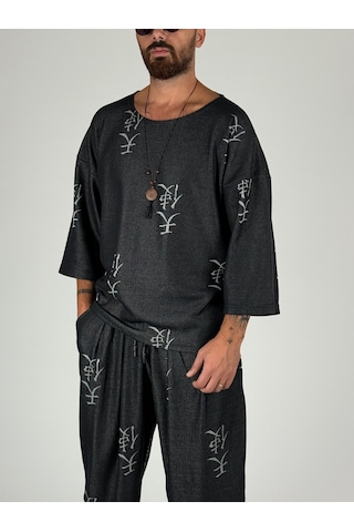 Cocopelli Erkek Chinese Desenli Fakir Kol Oversize T-shirt Coc2566 Çok Renkli