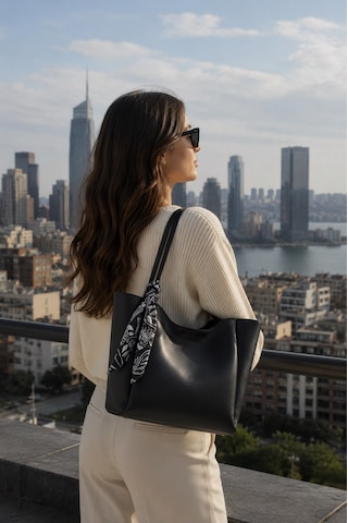 Housebags Lumi Kadın Fularlı Fermuarlı El Ve Omuz Çantası Siyah