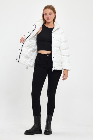 Alisse-kadın Ekru Kapüşonlu Kemerli Şişme Mont Kaban Ekru