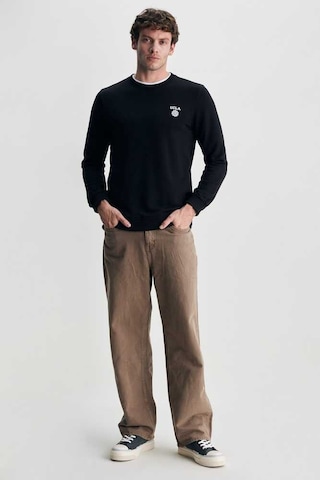 Ucla Valley Siyah Bisiklet Yaka Baskılı Standard Fit Erkek Sweatshirt Siyah