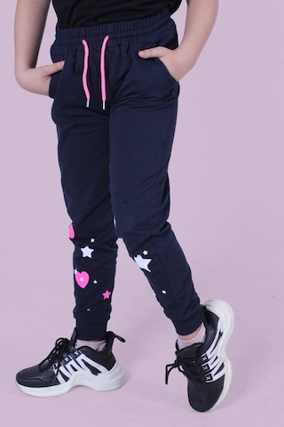 Kalp Ve Yıldız Desen Detaylı Kız Çocuk Lacivert Eşofman Altı Lacivert