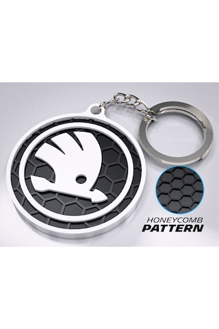 Markanıza Özel Petek Desenli Siyah Skoda Logolu 3d Anahtarlık