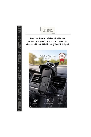 Delux Serisi Görsel Gidon Ulaşım Telefon Tutucu Kedili Motorsiklet Bisiklet Jx047 Siyah