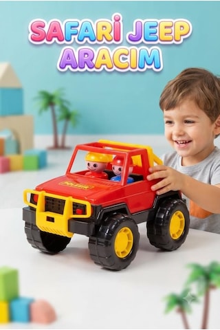 Safari Jeep Aracım 22 Cm 2 İnsan Figürlü Eğlenceli Ve Dayanıklı Çocuk Arazi Aracı Çok Renkli