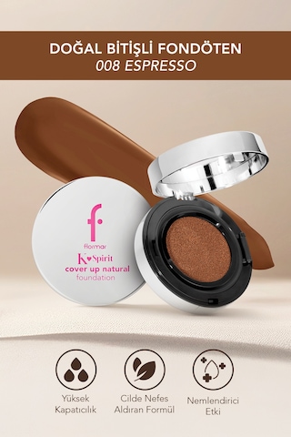 Flormar K-Spirit Cover Up Yüksek Kapatıcı & Uzun Süre Kalıcı Doğal Bitişli Fondöten 008 Espresso