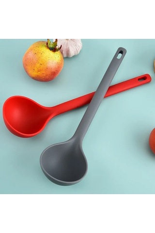 Novahub Black Büyük Kalın Silikon Kaşık Ramen Erişte Kepçe Uzun Sap Çorba Kaşığı 30x8.3cm Cn Black