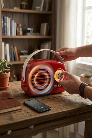 Delux Serisi Torima Bluetooth Hoparlör Nostaljik Radyo Kts-1682 Kırmızı Müzik Teknoloji Eğlence