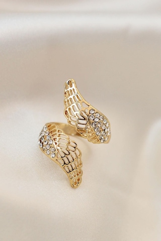 Ayarlamalı Gold Renk Metal Zirkon Taşlı Kanat Yüzük Altın