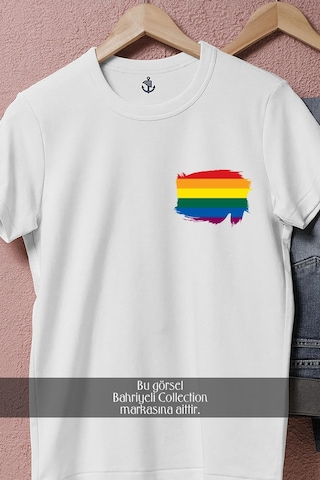Oversize Lgbt Flag Painted Cep Tasarımlı Unisex T-shirt Beyaz