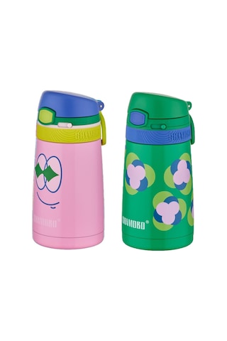Shamobo 2li Set Pipetli Çelik Termos 350ml -6 Saat Isı Yalıtımı- Turuncu-Mor