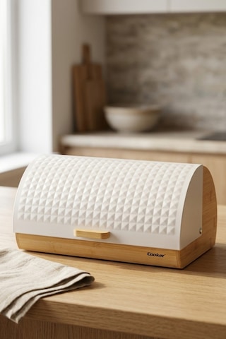 Cooker Lunora Metal Kapaklı Bambu Ekmek Kutusu Ckr4539 Beyaz