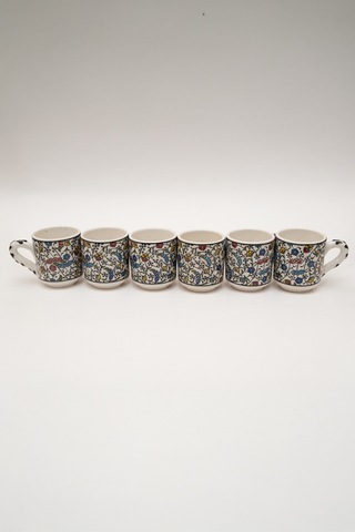 Çiçek Sarmaşığı 6 Kişilik Desenli Seramik Fincan Takımı Çok Renkli