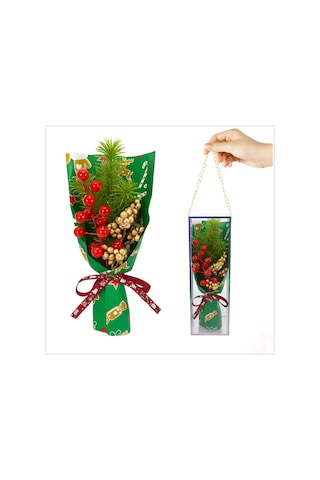 Pvc Kutulu Kokinalı 26cm X 8,5cm Yılbaşı Buketi - Yeşil