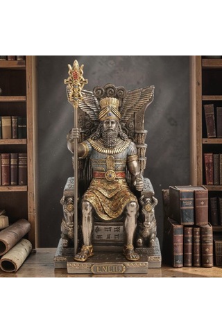 Dekoratif Enlil Biblo Wise Veronese Poliresin Mezopotamya Tanrısı Figürü 25 Cm .