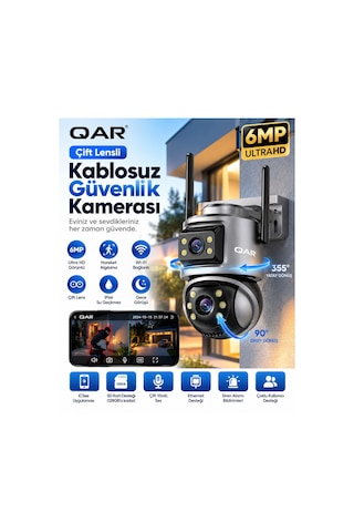 Wifi Akıllı Güvenlik Kamerası Çift Lensli Döner Başlıklı Uzaktan Canlı İzleme Telefon Kontrollü Ip Kamera Gece Görüşlü İç/dış Mekan