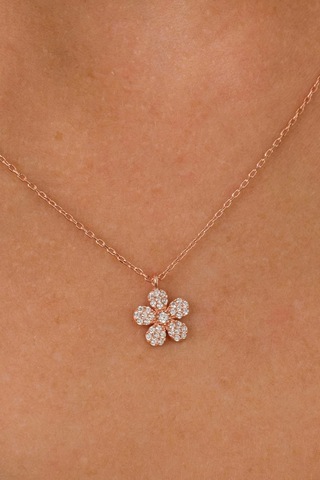 Zirkon Taşlı Rose Minimal Papatya Gümüş Kolye