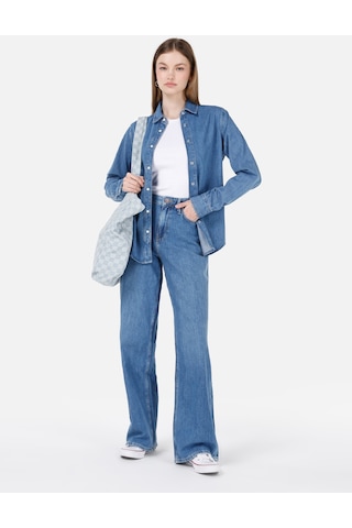 Colins 970 Berry Normal Kesim Yüksek Bel Geniş Paça Kadın Pantolon Cl1069217 Denim