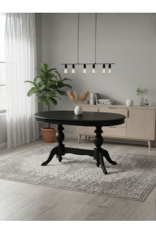 Montclair Çift Baba Ayaklı Masif Ahşap Oval Yemek Masası 90x140 Siyah