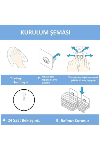 Alper Banyo 10lu Güçlü Kendinden Yapışkanlı Kancalar Köşe Rafı Banyo Rafı Duş Rafı Kancası, Su Geçirmez Askı Şeffaf