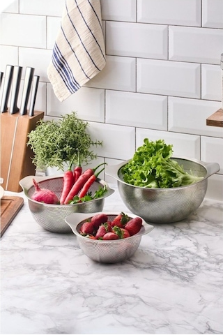 Aryıldız Çok Amaçlı Kulplu Paslanmaz Çelik Tel Süzgeç 3 Lü Set 18cm - 22cm - 26cm Gümüş - Gümüş