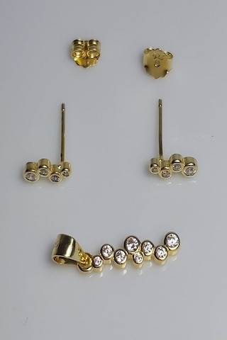 925 Ayar Altın Rengi Zincirsiz Su Yolu Ikili Gümüş Set