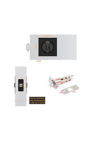 Nayomiglow Cep Kapı Kilidi, Mat Siyah Çağdaş Gizlilik Kare Cep Kapı Donanımı, Siyah Sürgülü Cep Kapı Kilidi