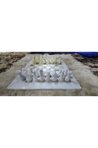 Mermer Satranç Takımı Beyaz - Onx 40x40cm Büyük Boy