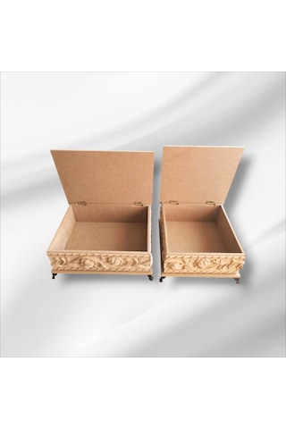 Ahşap- Ham Mdf- Desenli-takı-aksesuar- Ayaklı-2li Dekoratif Kutu