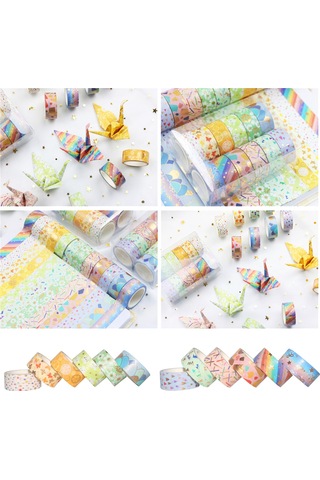Springsun 2. 15mm Altın Folyo Washi Bant Seti - Dıy Scrapbooking & Hediye