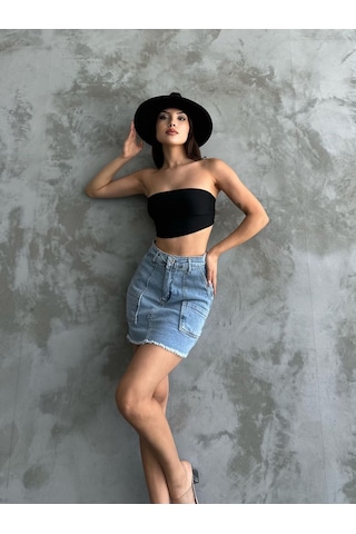 Kaizer Denim Kot Mini Etek Mavi