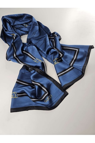 Miorel Scarfs G Tema Vual İpek Şal Halka Desen Silk Scarfs Fular Shawl Hijab Mavi