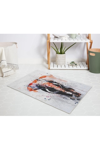 Banyo Halısı Dijital Baskılı Banyo Paspası 50x80 Polyester Kaymaz Tabanlı Duş Paspası Elephant Beyaz - Siyah