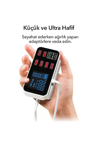 Spovan Impro Led Ekranlı 8 Port Usb Type C Şarj Cihazı