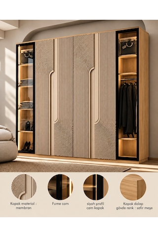 Mdf Kum Beji Gardırop Elbise Dolabı Mebran Cam Kapaklı 240x218x57 Kumbeji