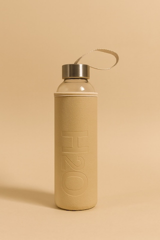 500 Ml H2o Deri Kılıflı Cam Matara Krem