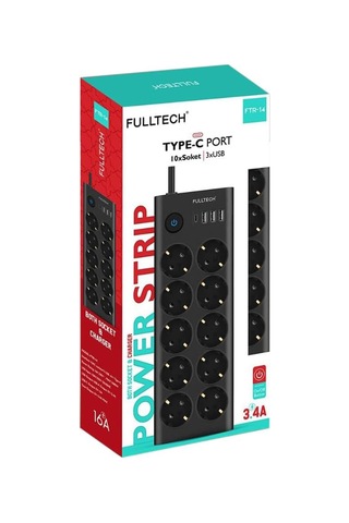 Fulltech Ftr14 Type-c Girişli Akım Korumalı 10 Lu Priz, 3 Usb Aklby-bsva58 0