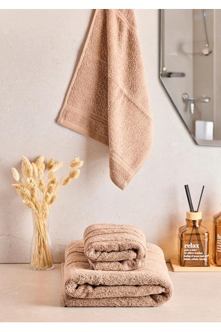 Towy Beige 100% Pamuk 3'lü Banyo Havlusu Seti Bej