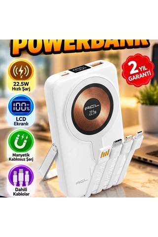 Manyetik Kablosuz Şarjlı Powerbank Lcd Ekranlı Type-c Ve Usb Destekli Renkli