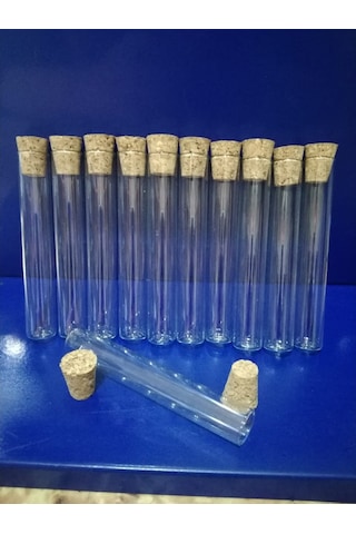 Tüp Şeklinde.10 Adet. Mantar Tıpalı Cam Şişe Dibi Düz