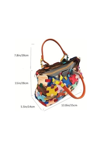 Didadodo Renkli Patchwork Küçük Boy Büyük Kapasiteli Tote Çanta Çok Renkli