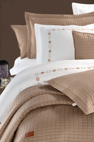 Elegante %100 Pamuk Saten Yatak Örtüsü Seti Camel Bej