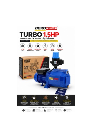 Deko Dk1545y 1.5 Hp Tam Otomatik Hidrofor Set Metal Bakır Sargılı Jet Su Pompası 220v Su Motoru