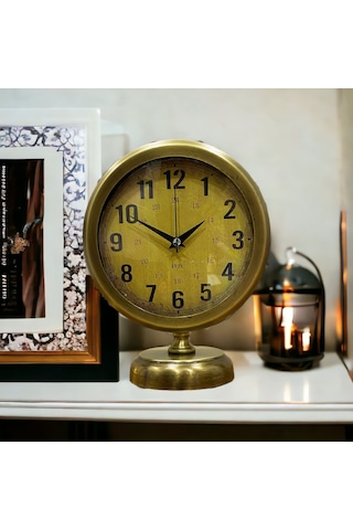 Eskitme Gold Metal Ofis Salon Otel Masa Saati 25*20 cm V3