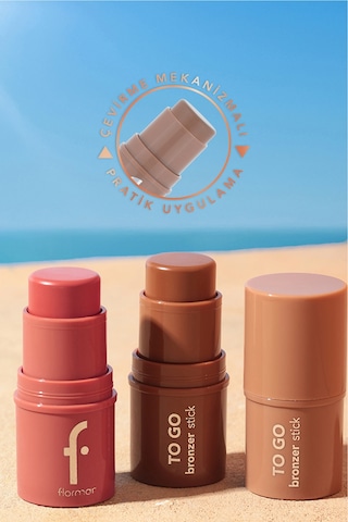 Flormar To Go Işıltılı & Doğal Bitişli Yoğunluğu Ayarlanabilir Kremsi Stick Allık 001 Peachy Glam