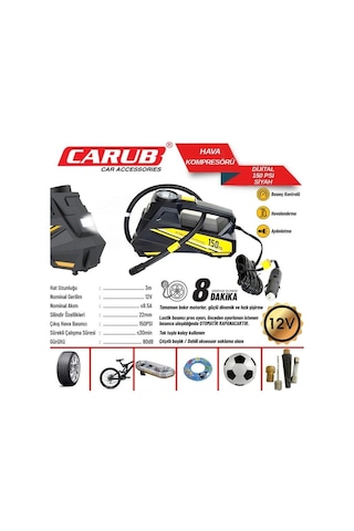 Carub Hava Kompresörü Dijital 150 Psi Siyah