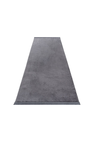 Comfort Puffy Düz Saçaklı Peluş Düz Yolluk Halı Antrasit