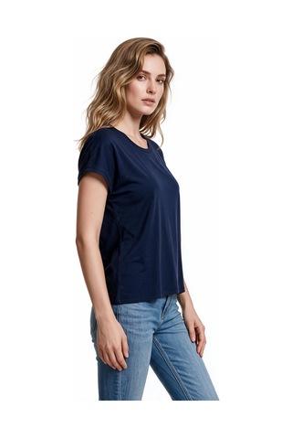 Daido Daıdo Kadın Bisiklet Yaka Düşük Omuz Pamuklu Kısa Kollu T-shirt 19y331900200 Lacivert